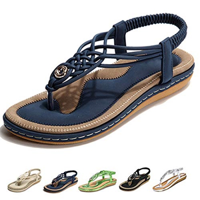 gracosy Sandalias Planas Verano Mujer Estilo Bohemia Zapatos de Dedo Sandalias Talla Grande Cinta Casuales Playa Chanclas Romanas de Mujer 2020 Azul N