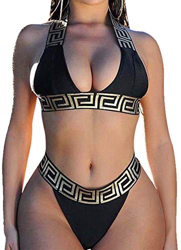 Bikini Push up Mujer Cuello Halter Top Brillante Braguita Triangulo Tanga de Cintura Alta Traje de Baño Dos Piezas características