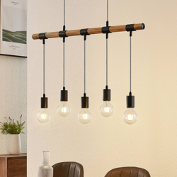 Lindby Sibillia lámpara colgante, madera, 5 luces características