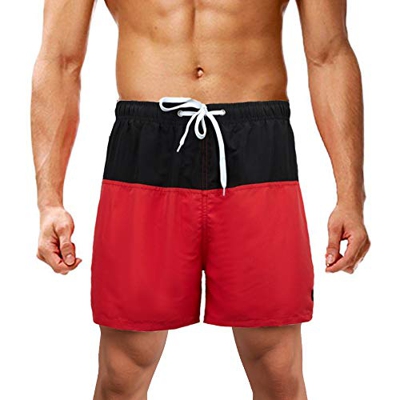 LK LEKUNI Bañador Hombre Pantalones de Playa con Forro con Cordón Traje de Baño Pantalón Ceñido-Negro rojo-3XL