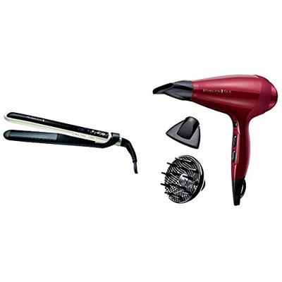 Remington S9500 Pearl - Plancha de pelo, placas de 110 mm, cerámica avanzada Ultimate + Remington AC9096 Silk - Secador de pelo profesional con motor 