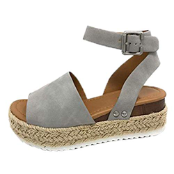 Sandalias Mujer Verano 2019 cáñamo Fondo Grueso Sandalias Punta Abierta Cuero Fondo Plano Zapatos Bohemias Romanas Hebilla Zapatillas Gris 35-43 riou en oferta