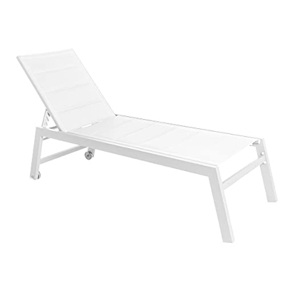 Tumbona de jardín reclinable Stella Acolchada de Aluminio y textileno Blanca de 200x65x42 cm - LOLAhome
