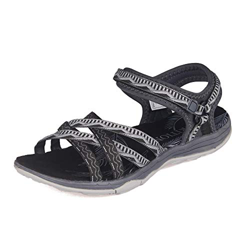 GRITION Sandalias Senderismo Mujer, Niñas Deportes Zapatos de Agua Verano Sandalias Planas Cruzadas Punta Abierta Zapatos de Caminar Ajustables Negro  en oferta