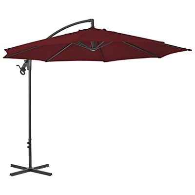 vidaXL Sombrilla Voladiza con Poste Parasol Exterior Patio Terraza Protección contra Rayos Ultravioleta Playa Piscina Toldo Acero Rojo Burdeos 300 cm