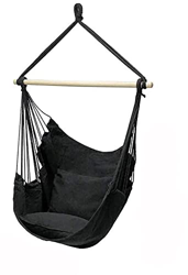 HENG FENG Poli-algodón Colgante Bar de Madera Silla Hamaca Asiento Columpio con 2 Cojines Acolchados adicionales para Interior y Exterior Jardín Patio en oferta