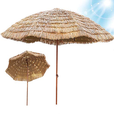 SHANJ Parasol de Paja para jardín de 2,4 m/8 pies con Función de Inclinación,Sombrilla de Playa de Estilo Hawaiano con Protección UV,Paraguas de Terra