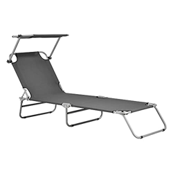 Tumbona Plegable Argozelo 186 x 55 x 24 cm con Techo Parasol Toldo Acero hasta 110 kg Hamaca de Playa Asiento para Jardín Silla Reclinable Piscina Gri en oferta