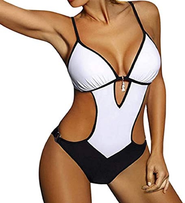 JFAN Mujer Halter Trajes de Baño Una Pieza Bikini Push Up V-Cuello Monokini Traje de Baño de Cintura Baja Ropa de Playa Bikini Sets