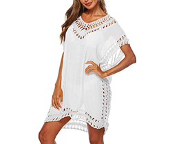 Pareo Verano de Playa Cubierta de Bikini para Mujer Cover Up Vestido de Playa con Escote en V Traje de Baño con Manga Corta Crop Top con Dobladillo Hu características