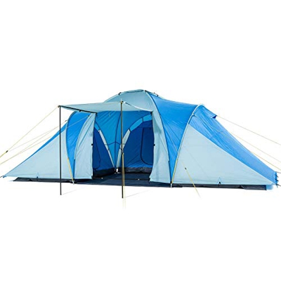 Skandika Daytona XXL - 6 Personas - Tienda de campaña Familiar - cúpula - 3 x cabinas - mosquiteras (Azul/Gris)
