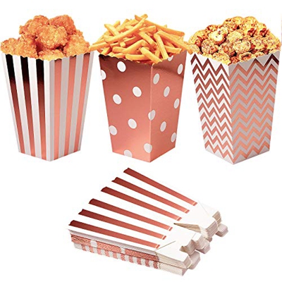 Czemo Oro Rosa Caja de Palomitas Carton Caramelo Contenedor Pop Corn Box Palomitas Bolsa para Fiestas, 36pcs