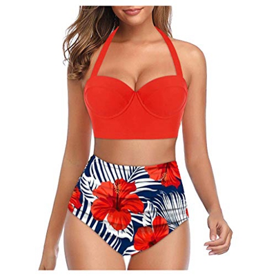 Bikinis Mujer 2020 Push Up Halter Bikini Traje de baño Acolchado Bra Tops y Braguitas Traje de Baño de Dos Piezas Talla Grande Bañador Vacaciones Ropa