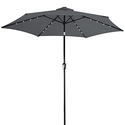 Kingsleeve sombrilla de Aluminio 300cm con 24 Luces LED Solar Antracita manivela Parasol inclinable