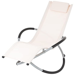 ECD Germany Tumbona Mecedora Plegable Crema con Cojín Reposacabezas Sillón Ergonómico Resistente a los Rayos UV y a la Intemperie Robusto para Relax I en oferta