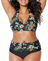 Yutdeng Bikini Tallas Grandes Traje de Baño Retro Acolchado de Cintura Alta Conjuntos de Bikinis 2 Piezas Estampado y Bordado Sexy Swimsuit Natación P características