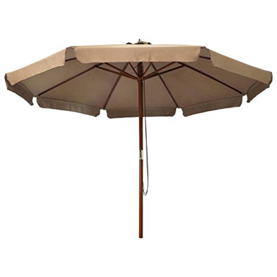 Kshzmoto Sombrilla de jardín con Palo de Madera Parasol para Terraza Jardín Balcón Mástil Protección UV y Impermeable Gris Topo 330 cm