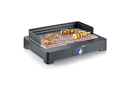 Severin PG 8560 Barbacoa eléctrica de mesa con parrilla, para interior y exterior, 2200 W, Negro