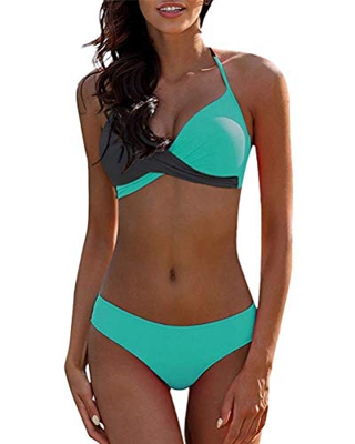 UMIPUBO Mujer Bikini Traje de Baño con Cuello en V Bikinis Sujetador Dos Piezas Push-up Sexy Ropa de Playa Falda de Playa Tops y Braguitas
