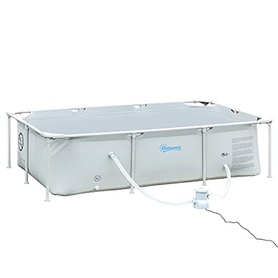 Outsunny Piscina Desmontable Tubular 2163L con Depuradora de Cartucho 1200L/H Piscina Rectangular de Exterior para Adultos y Niños 252x152x65 cm Gris