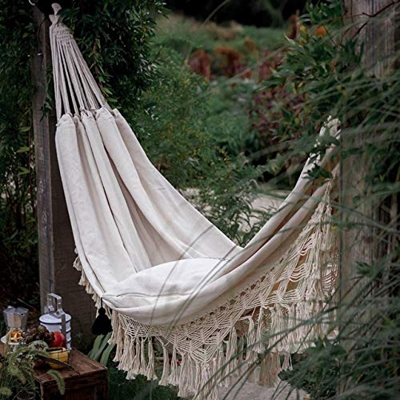 JLWS Hamaca 2 Personas, Estilo Bohemio, macramé brasileño con Flecos,   Hamaca Doble de Lujo,   Silla de Red , Columpio Colgante para Interior, decora