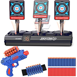 Objetivo de Tiro Electrónico, Nerf Diana Digital con 1 Pistola Juguete con 12 Clip de Dardos, 40 Balas Espuma, Rebote Automático & Puntuación & Sonido características