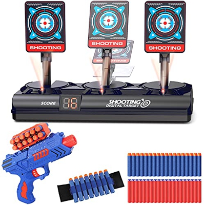 Objetivo de Tiro Electrónico, Nerf Diana Digital con 1 Pistola Juguete con 12 Clip de Dardos, 40 Balas Espuma, Rebote Automático & Puntuación & Sonido