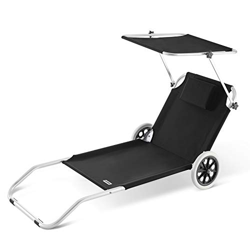 Deuba Tumbona de jardín de Aluminio Creta con 2 Ruedas Techo Plegable 150x52cm de Playa terraza Patio Camping fácil Transporte precio