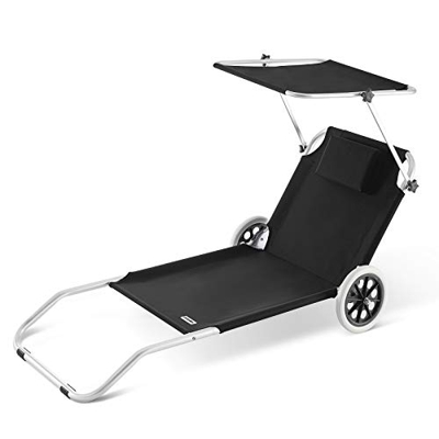 Deuba Tumbona de jardín de Aluminio Creta con 2 Ruedas Techo Plegable 150x52cm de Playa terraza Patio Camping fácil Transporte