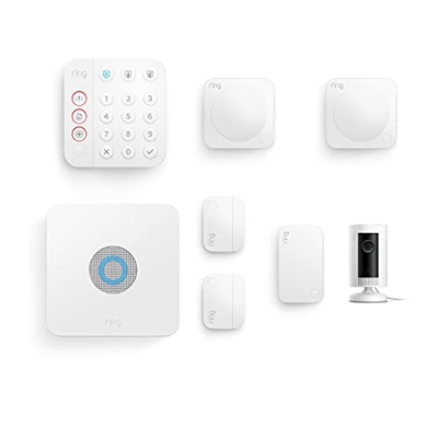 Nuevo kit de 7 piezas Ring Alarm de Amazon (2.ª generación) con Ring Indoor Cam | Sistema de seguridad para el hogar con vigilancia asistida opcional,
