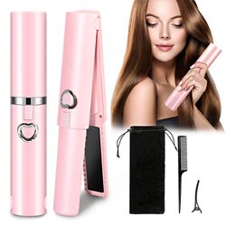 KNMY Plancha de pelo corto, mini USB, plancha de pelo de cerámica, viaje, inalámbrica, plancha de pelo y rizador 2 en 1, temperatura ajustable 160-200 en oferta