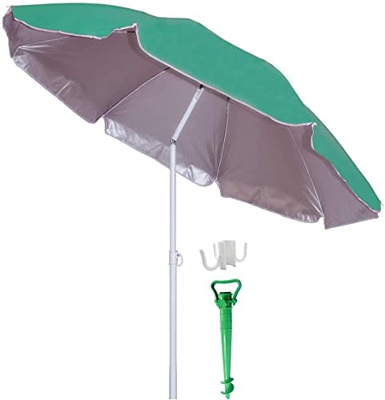 Besch Sombrilla para Playa, Jardín o Piscina, incluiye Soporte de Tornillo y una Percha - Acero e Inclinable con Protección Solar UV50+ (Ø 160cm, Verd