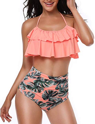 heekpek Bikini Mujer con Volantes Halter Top Relleno Cintura Alta Biquini Tallas Grandes