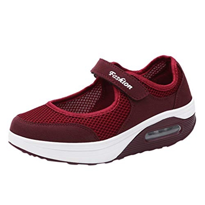 LANSKIRT Zapatos Mujer Verano 2019 Sandalias Moda Casual Transpirable Zapatos de Plataforma Ligera de Velcro Zapatillas Deportivas Running (Vino, 38 E