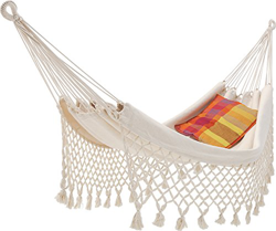 ECOMUNDY Romance L BIO 320 Premium Hamaca con flecos, tejido a mano, algodón orgánico natural, 130 x 200 x 320 cm, máx. 150 kg en oferta