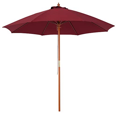 Outsunny Sombrilla Parasol con Poste Desmontable de Madera Ángulo Ajustable Ventilación Sistema de Polea para Exterior Jardín Patio Piscina Terraza Ø2