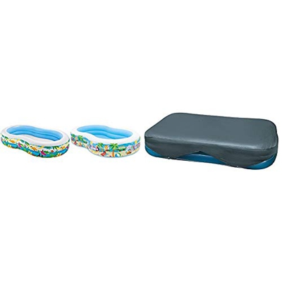 Intex 56490NP - Piscina Hinchable Rectangular 262 x 160 x 46 cm, 640 litros + 58412NP - Cobertor Rectangular Piscina 305 x 183 cm y 262 x 175 cm