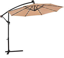 COSTWAY Sombrilla con LED Luces de Jardín de Ø300cm Sombrilla Inclinable Parasol para Terraza Playa Piscina Patio Sin Base (Beige) características