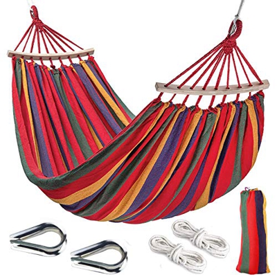 Aokbean 110x59 Pulgadas Hamacas Dobles Hamacas Portátiles con Bolsa de Transporte para Exteriores, Camping, Jardines y Viajes (Rojo&Amarillo)