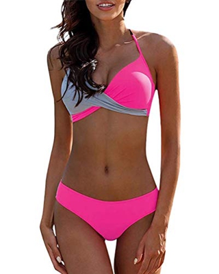 UMIPUBO Mujer Bikini Traje de Baño con Cuello en V Bikinis Sujetador Dos Piezas Push-up Sexy Ropa de Playa Falda de Playa Tops y Braguitas