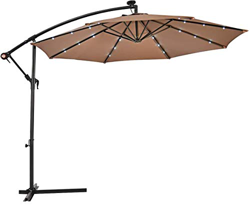 COSTWAY Sombrilla con LED Luces de Jardín de Ø300cm Sombrilla Inclinable Parasol para Terraza Playa Piscina Patio Sin Base (Marrón) precio