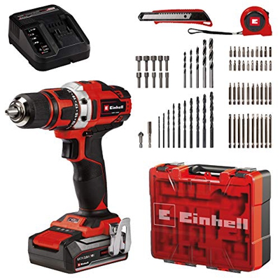 Einhell Set de taladro percutor con batería TE-CD 18/40 Li + 69(1x2,5 Ah) Power X-Change (iones de litio, 2 marchas, 40 nm, incl. batería + cargador, 