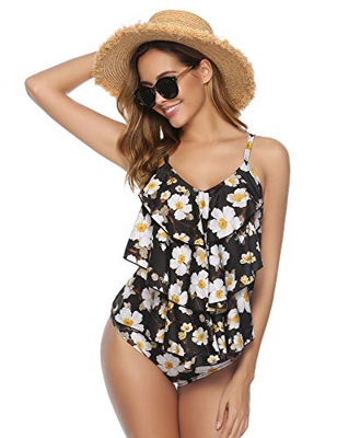 Abollria Mujer Tankinis sin Hombros Conjunto de Bañador Dos Piezas Traje de Baño Sexy Swimsuit Vintage Ropa de Baño para Verano
