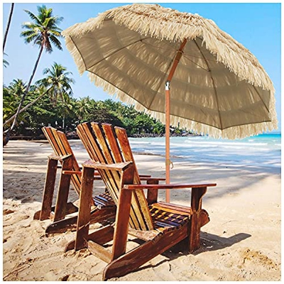 Homfure Sombrilla De Playa con Toldo Parasol De Paja De Rafia 7.4 Pies,sombrilla Tiki, Sombrilla Sunbrella para Patio, Jardín, Sombrilla para Exterior