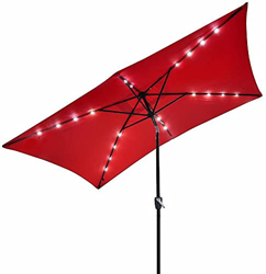 HENG FENG - Sombrilla de jardín con iluminación LED de 300x200cm con protección UV con manivela y función de inclinación para jardín al Aire Libre Pat en oferta