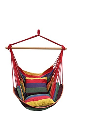 HENG FENG Poli-algodón Colgante Bar de Madera Silla Hamaca Asiento Columpio con 2 Cojines Acolchados adicionales para Interior y Exterior Jardín Patio