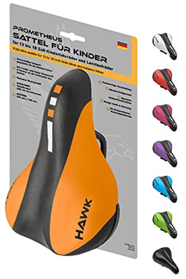 Prometheus - Sillín de bicicleta infantil para bicicleta infantil, cómodo, unisex, para niños de 12, 14, 16 y 18 pulgadas (naranja/negro)