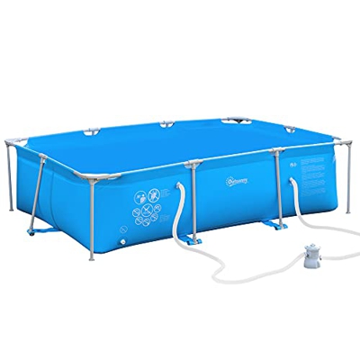 Outsunny Piscina Desmontable Tubular 3600L con Depuradora de Cartucho 1.200L/H Piscina Rectangular de Exterior para Adultos y Niños 291x190x75 cm Azul