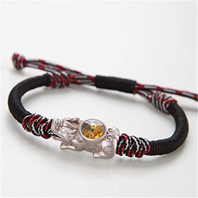 WINFCOY 1/2 Pulsera de Feng Shui Pixiu con Molino de Viento, Pulsera de Amuleto de Buena Suerte de Cuerda Trenzada Ajustable Hecha a Mano, Regalos de