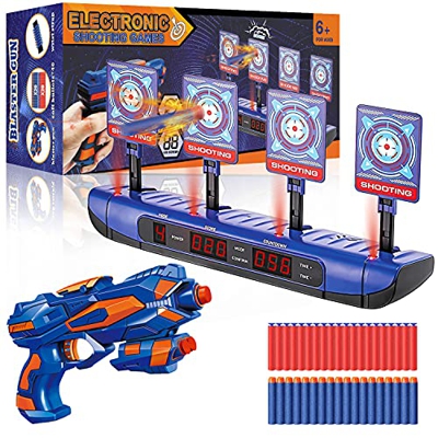 Objetivo de Tiro Electrónico para Nerf, Diana Digital con 1 Pistola de Flechas, 40 Dardos de Espuma, Rebote Automático & Puntuación & Sonido, Juego de